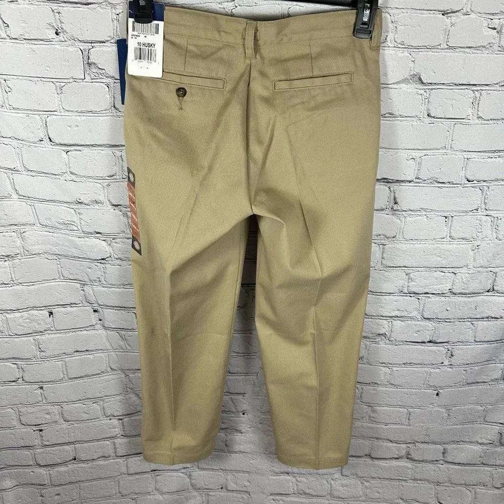 Dickies Boys Classic Fit Pants Straight Leg Flat Front Desert Tan 10 Husky NWT